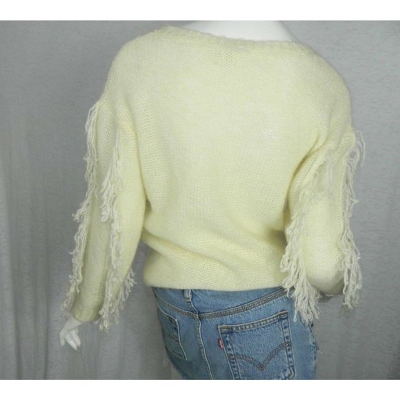 Line Dot Sweater Ivory Soft Fringe Crew Neck Pullover Size M/L - Picture 5 of 9